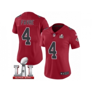 Women's Nike Atlanta Falcons #4 Brett Favre Limited Red Rush Super Bowl LI 51 NFL Jersey