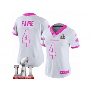 Women's Nike Atlanta Falcons #4 Brett Favre Limited White Pink Rush Fashion Super Bowl LI 51 NFL Jersey