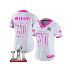 Women's Nike Atlanta Falcons #70 Jake Matthews Limited White Pink Rush Fashion Super Bowl LI 51 NFL Jersey