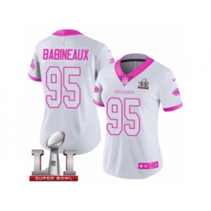 Women's Nike Atlanta Falcons #95 Jonathan Babineaux Limited White Pink Rush Fashion Super Bowl LI 51 NFL Jersey