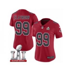 Women's Nike Atlanta Falcons #99 Adrian Clayborn Limited Red Rush Super Bowl LI 51 NFL Jersey