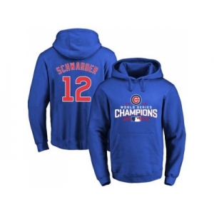 Chicago Cubs #12 Kyle Schwarber Blue 2016 World Series Champions Pullover Baseball Hoodie