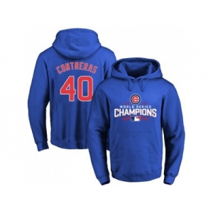 Chicago Cubs #40 Willson Contreras Blue 2016 World Series Champions Pullover Baseball Hoodie