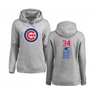 MLB Women's Nike Chicago Cubs #34 Kerry Wood Ash Backer Pullover Hoodie