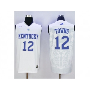 NCAA Men Kentucky Wildcats #12 Karl-Anthony Towns White Basketball Stitched Jersey