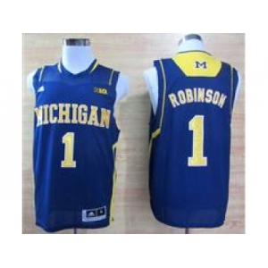 ncaa Michigan Wolverines Trey #1 Robinson Basketball Authentic Navy Blue