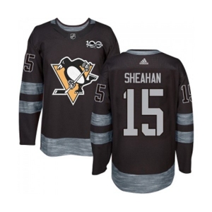 Adidas Pittsburgh Penguins #15 Riley Sheahan Authentic Black 1917-2017 100th Anniversary NHL Jersey