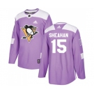 Adidas Pittsburgh Penguins #15 Riley Sheahan Authentic Purple Fights Cancer Practice NHL Jersey