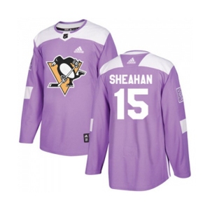 Adidas Pittsburgh Penguins #15 Riley Sheahan Authentic Purple Fights Cancer Practice NHL Jersey