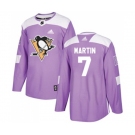 Adidas Pittsburgh Penguins #7 Paul Martin Authentic Purple Fights Cancer Practice NHL Jersey