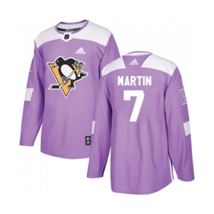 Adidas Pittsburgh Penguins #7 Paul Martin Authentic Purple Fights Cancer Practice NHL Jersey