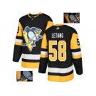 Men Adidas Pittsburgh Penguins #58 Kris Letang Black Home Authentic Fashion Gold Stitched NHL Jersey