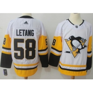 Men Adidas Pittsburgh Penguins #58 Kris Letang White Road Authentic Stitched NHL Jersey