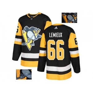 Men Adidas Pittsburgh Penguins #66 Mario Lemieux Black Home Authentic Fashion Gold Stitched NHL Jersey