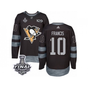 Men's Adidas Pittsburgh Penguins #10 Ron Francis Authentic Black 1917-2017 100th Anniversary 2017 Stanley Cup Final NHL Jersey