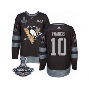 Men's Adidas Pittsburgh Penguins #10 Ron Francis Premier Black 1917-2017 100th Anniversary 2017 Stanley Cup Champions NHL Jersey