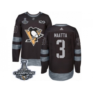 Men's Adidas Pittsburgh Penguins #3 Olli Maatta Authentic Black 1917-2017 100th Anniversary 2017 Stanley Cup Champions NHL Jersey