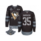 Men's Adidas Pittsburgh Penguins #35 Tom Barrasso Premier Black 1917-2017 100th Anniversary 2017 Stanley Cup Champions NHL Jersey