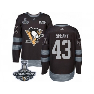 Men's Adidas Pittsburgh Penguins #43 Conor Sheary Premier Black 1917-2017 100th Anniversary 2017 Stanley Cup Champions NHL Jersey