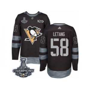 Men's Adidas Pittsburgh Penguins #58 Kris Letang Premier Black 1917-2017 100th Anniversary 2017 Stanley Cup Champions NHL Jersey