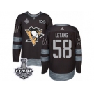 Men's Adidas Pittsburgh Penguins #58 Kris Letang Premier Black 1917-2017 100th Anniversary 2017 Stanley Cup Final NHL Jersey