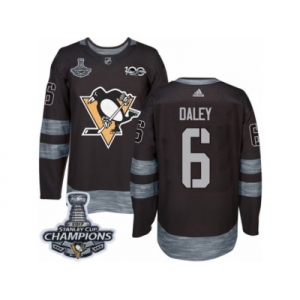 Men's Adidas Pittsburgh Penguins #6 Trevor Daley Authentic Black 1917-2017 100th Anniversary 2017 Stanley Cup Champions NHL Jersey