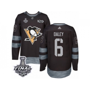 Men's Adidas Pittsburgh Penguins #6 Trevor Daley Premier Black 1917-2017 100th Anniversary 2017 Stanley Cup Final NHL Jersey
