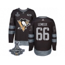 Men's Adidas Pittsburgh Penguins #66 Mario Lemieux Premier Black 1917-2017 100th Anniversary 2017 Stanley Cup Champions NHL Jersey