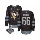 Men's Adidas Pittsburgh Penguins #66 Mario Lemieux Premier Black 1917-2017 100th Anniversary 2017 Stanley Cup Final NHL Jersey