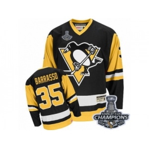 Men's CCM Pittsburgh Penguins #35 Tom Barrasso Authentic Black Throwback 2017 Stanley Cup Champions NHL Jersey