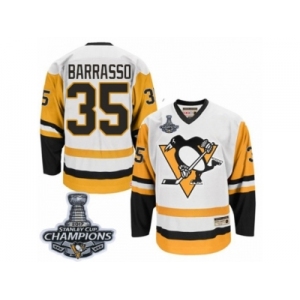 Men's CCM Pittsburgh Penguins #35 Tom Barrasso Authentic White Throwback 2017 Stanley Cup Champions NHL Jersey