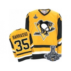 Men's CCM Pittsburgh Penguins #35 Tom Barrasso Premier Yellow Throwback 2017 Stanley Cup Champions NHL Jersey