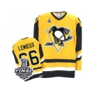 Men's CCM Pittsburgh Penguins #66 Mario Lemieux Authentic Yellow Throwback 2017 Stanley Cup Final NHL Jersey