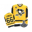 Men's CCM Pittsburgh Penguins #66 Mario Lemieux Premier Yellow Throwback 2017 Stanley Cup Champions NHL Jersey