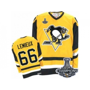 Men's CCM Pittsburgh Penguins #66 Mario Lemieux Premier Yellow Throwback 2017 Stanley Cup Champions NHL Jersey