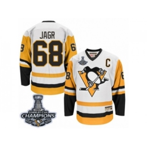 Men's CCM Pittsburgh Penguins #68 Jaromir Jagr Premier White Throwback 2017 Stanley Cup Champions NHL Jersey