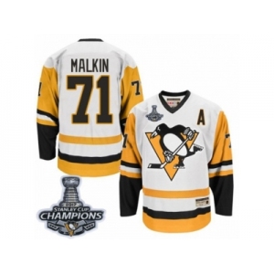 Men's CCM Pittsburgh Penguins #71 Evgeni Malkin Premier White Throwback 2017 Stanley Cup Champions NHL Jersey