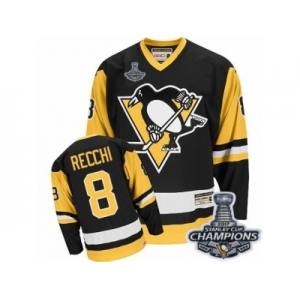 Men's CCM Pittsburgh Penguins #8 Mark Recchi Authentic Black Throwback 2017 Stanley Cup Champions NHL Jersey