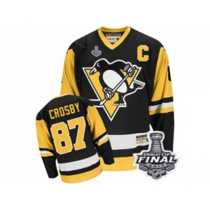 Men's CCM Pittsburgh Penguins #87 Sidney Crosby Authentic Black Throwback 2017 Stanley Cup Final NHL Jersey