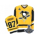 Men's CCM Pittsburgh Penguins #87 Sidney Crosby Premier Yellow Throwback 2017 Stanley Cup Champions NHL Jersey