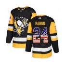 Men's Penguins #24 Dominik Kahun Black Home Authentic USA Flag Stitched Hockey Jersey