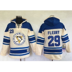 Men's Pittsburgh Penguins #29 Andre Fleury Cream Sawyer Hooded Sweatshirt Stitched NHL Jersey