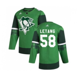 Men's Pittsburgh Penguins #58 Kris Letang 2020 St. Patrick's Day Stitched Hockey Jersey Green