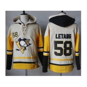 Men's Pittsburgh Penguins #58 Kris Letang Cream Gold Sawyer Hooded Sweatshirt Stitched NHL Jersey