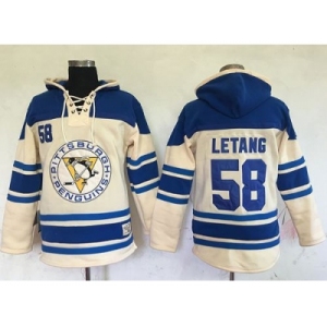 Men's Pittsburgh Penguins #58 Kris Letang Cream Sawyer Hooded Sweatshirt Stitched NHL Jersey