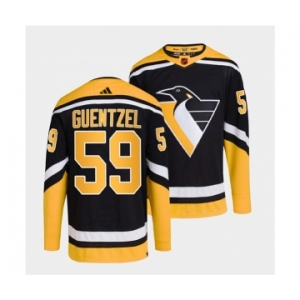Men's Pittsburgh Penguins #59 Jake Guentzel Black 2022 Reverse Retro Stitched Jersey