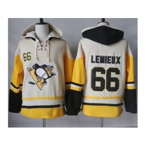 Men's Pittsburgh Penguins #66 Mario Lemieux Cream Gold Sawyer Hooded Sweatshirt Stitched NHL Jersey