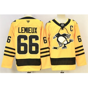 Men's Pittsburgh Penguins #66 Mario Lemieux Gold 2025-26 With C Patch Alternate Stitched Hockey Jersey