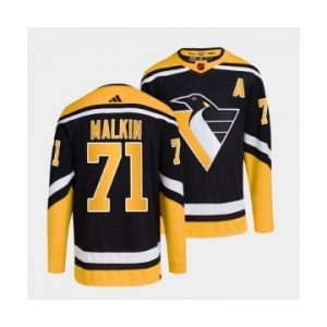 Men's Pittsburgh Penguins #71 Evgeni Malkin Black 2022-23 Reverse Retro Stitched Jersey