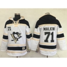 Men's Pittsburgh Penguins #71 Evgeni Malkin White Sawyer Hooded Sweatshirt Stitched NHL Jersey